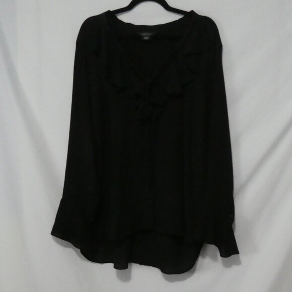 MICHEL STUDIO COLLECTION | size 18 | Elegant Black Sheer Ruffled Blouse - Picture 2 of 14
